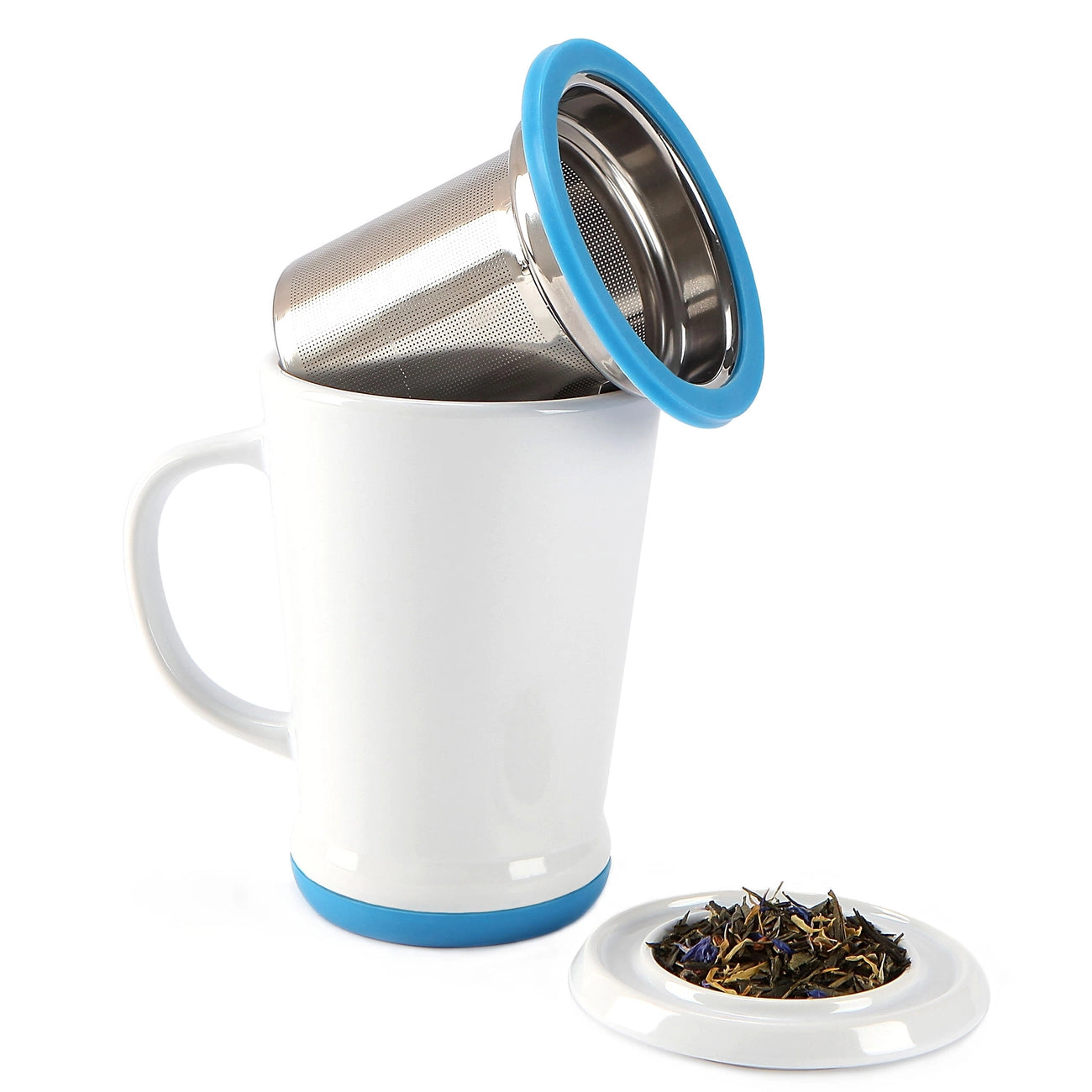 CasaWare - Tea Infuser 16 oz - White with Blue Highlight