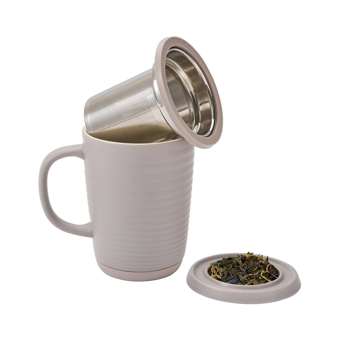 CasaWare - Tea Infuser Mug Ripple 16 oz - Gray