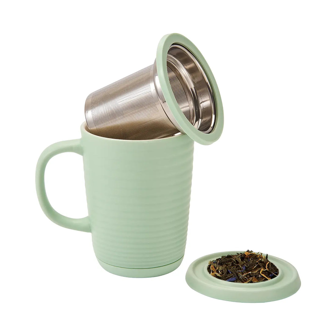 CasaWare - Tea Infuser Mug Ripple 16 oz - Mint Green